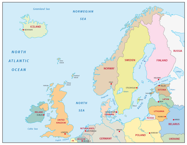 Mapa del norte de Europa. Becas para aprender idiomas en verano