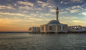 Vista de Mezquita flotante en Jeddah, Arabia Saudí