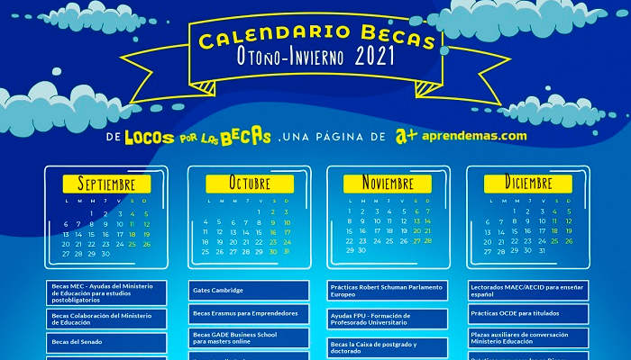 Locos por las Becas recopila las convocatorias que llegan en su Calendario de Becas Otoño e Invierno 2021