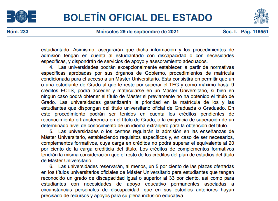 Los universitarios podrán acceder al máster de forma excepcional sin haber finalizado la carrera según la Ley Castells 