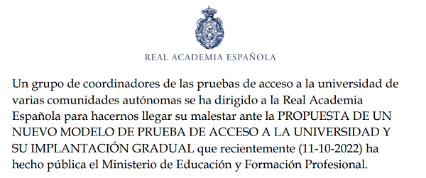 Las «insuficiencias» que ve la RAE en la propuesta del nuevo modelo de Selectividad y su implantación gradual