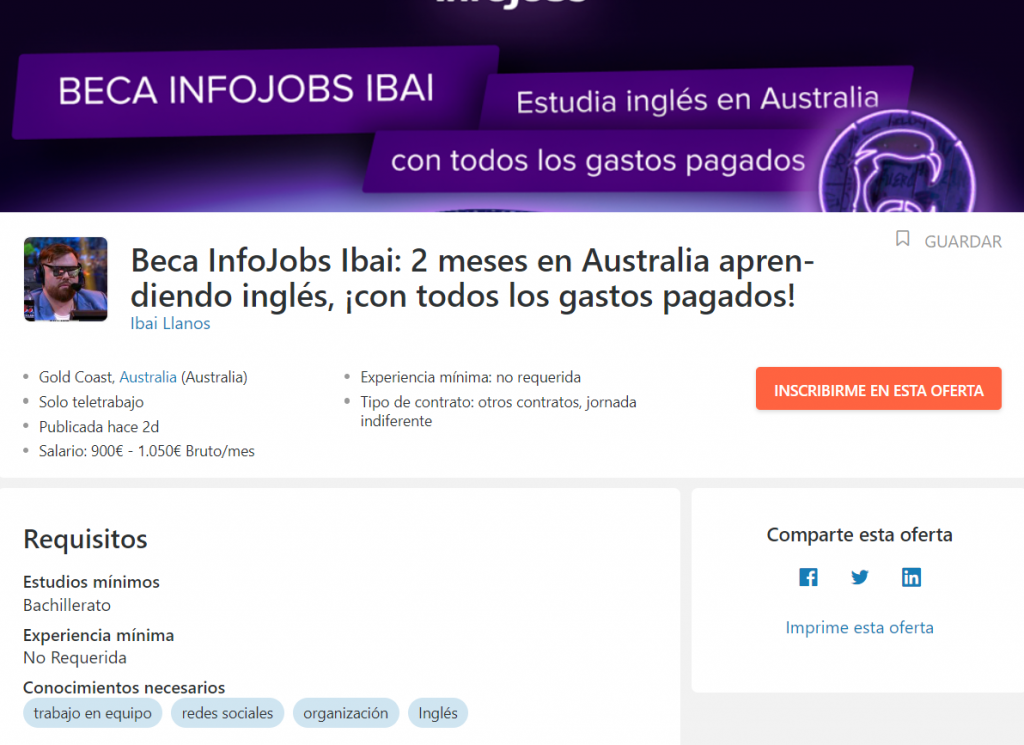 InfoJobs e Ibai Llanos lanzan una beca para estudiar en Australia