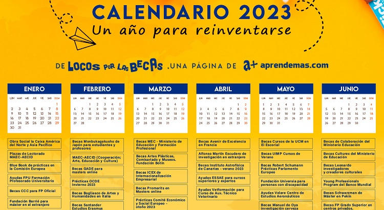 Calendario de Becas 2023 de aprendemas.com y Locos por las Becas. 