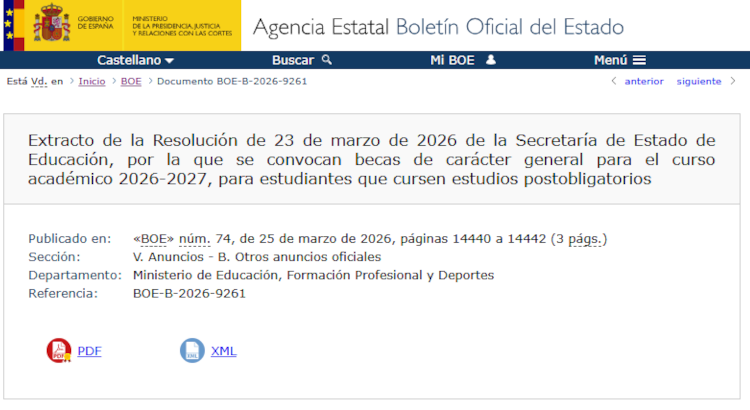 Oficial: el BOE publica las Becas MEC 2026-2027 y fija el 7 de abril como día clave