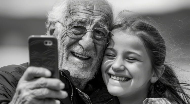 Abuelo y nieta en un momento de felicidad. 