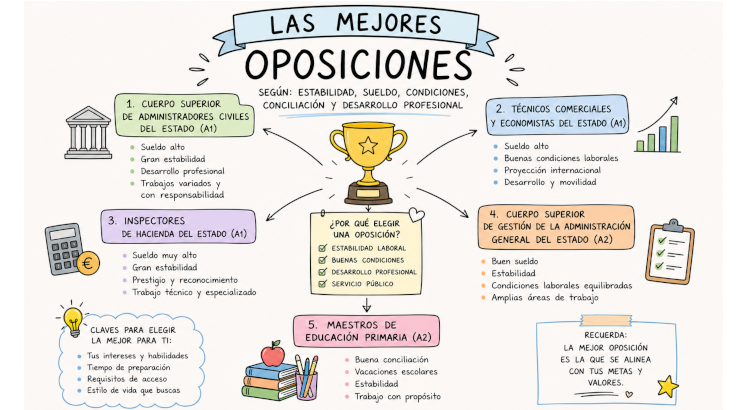 Las mejores oposiciones en España en 2026: más estabilidad, sueldo y calidad de vida