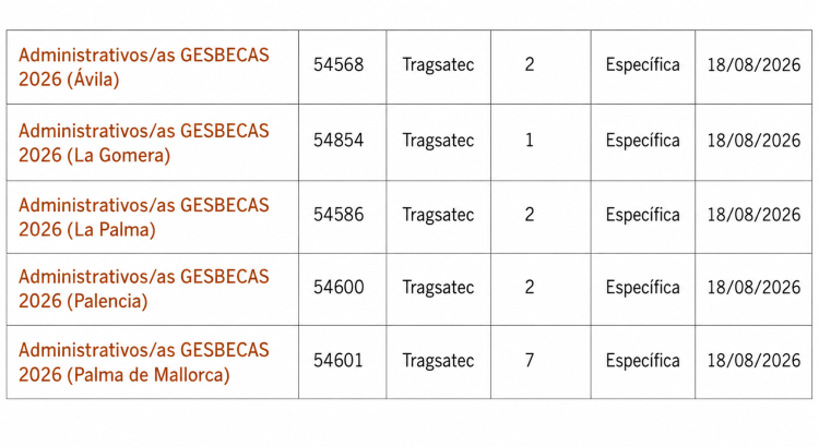 Tragsa abre el envío de candidaturas para administrativos en la gestión de becas hasta el 11 y el 18 de agosto, según destino. | Foto: Portal de Empleo Tragsa 