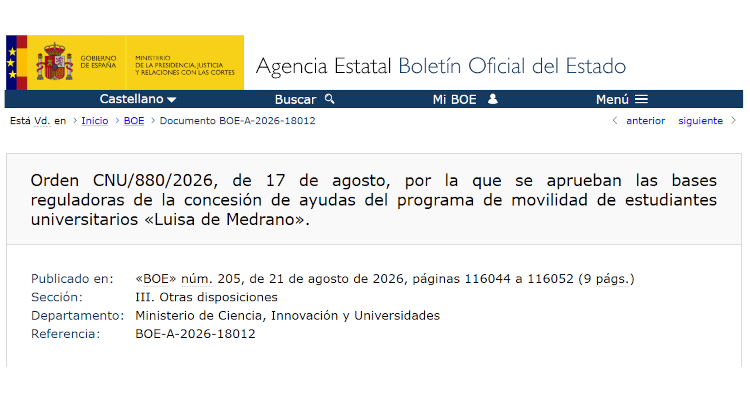 Las nuevas becas Medrano llegan al BOE: 900 euros al mes para estudiar en otra universidad
